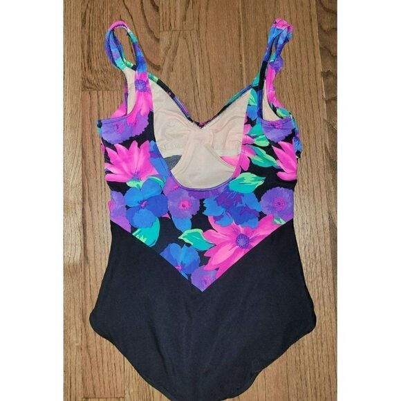 THE SLIMSUIT Vintage Hawaiian Floral Plus Size One-Piece Swimsuit Women's Sz 16 - Picture 2 of 4